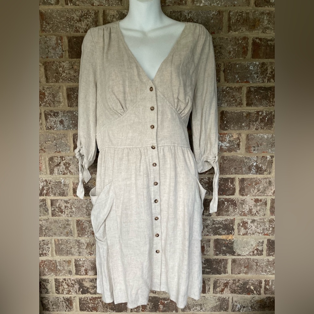 Anthropologie Beige Button-Front Mini Dress